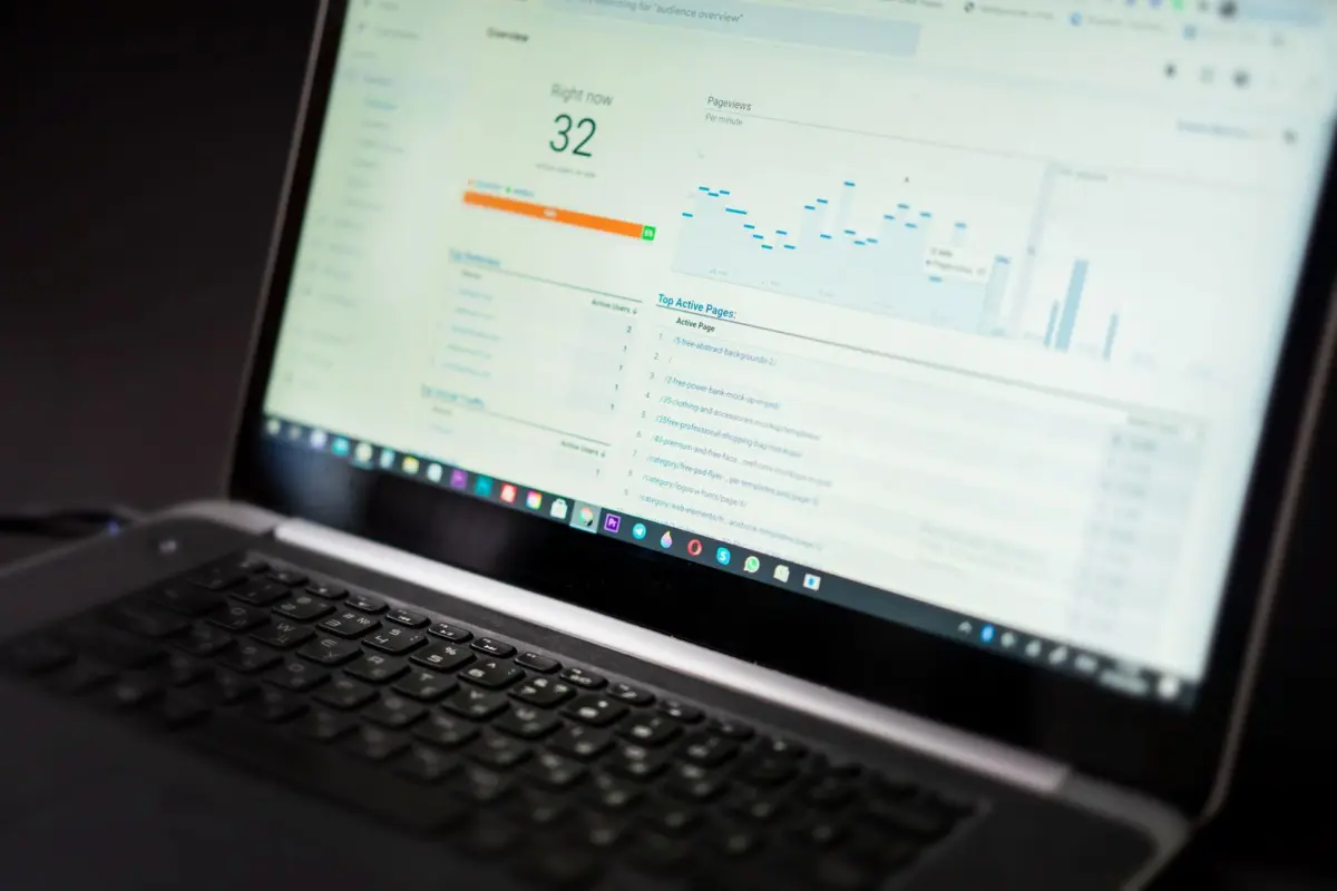 Laptop screen showing an SEO dashboard used to check whether website pages are indexed